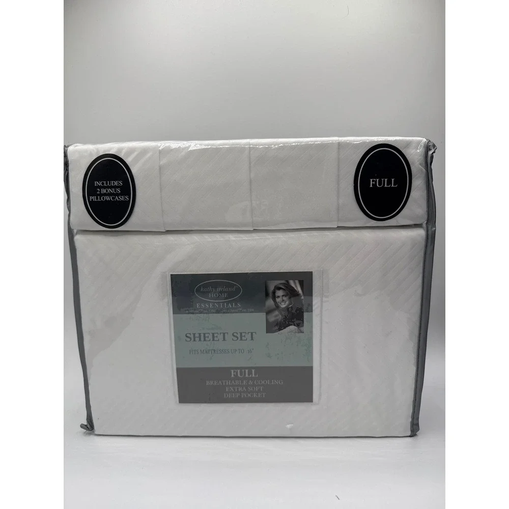 Kathy Ireland Home Essentials Full Sheet Set White Microfiber Deep Pocket 6pc